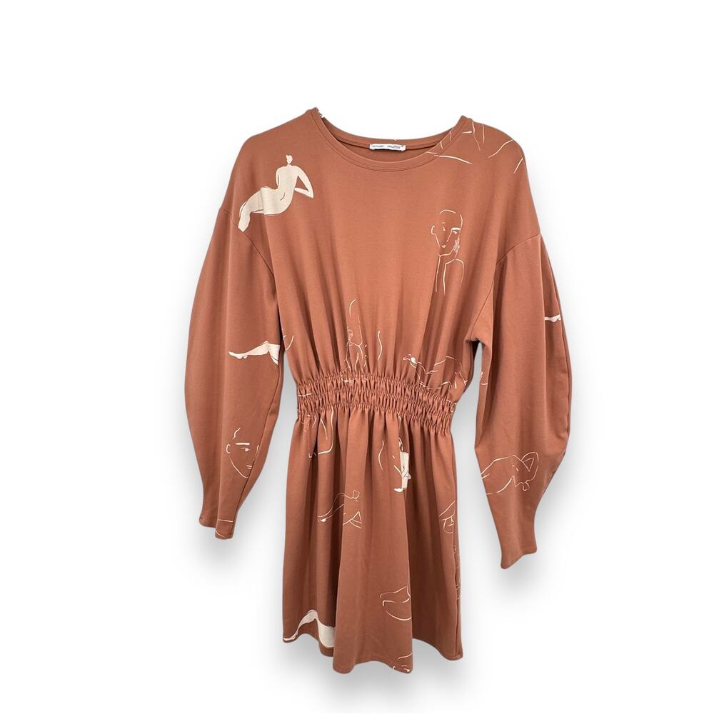 Zara Matisse dress M balloon sleeve impressionist all over print women brown